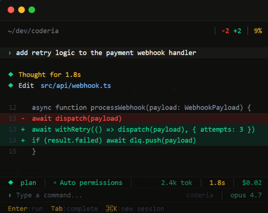 Zubvo agent terminal adding retry logic to a payment webhook handler