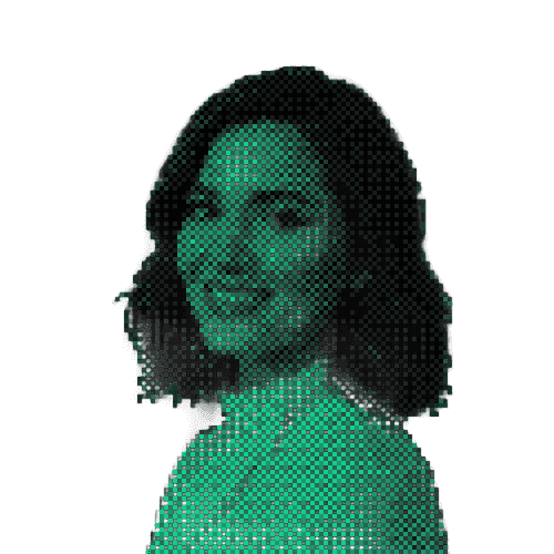 Halftone portrait of Elena Voss